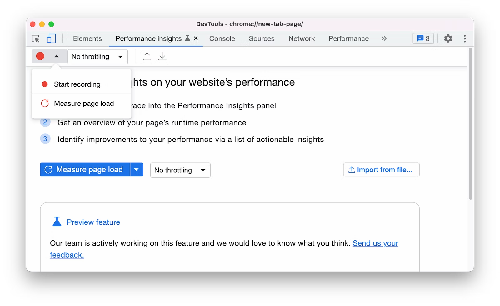 Start recording/Measure page load